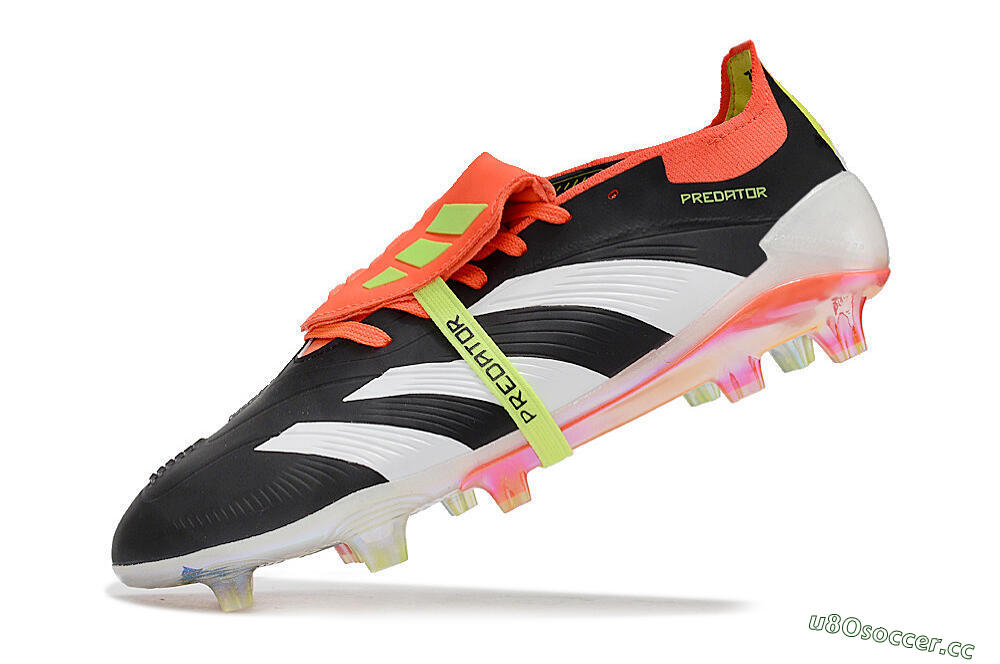 Unisex Adidas Predator Elite Foldover Tongue FG Firm Ground Low-Tops Football Boots - Black/White/Orange 5