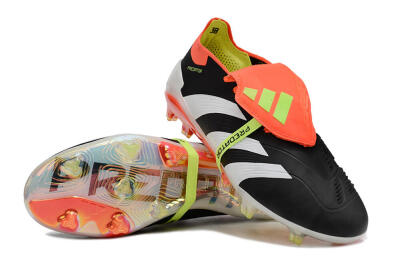 Unisex Adidas Predator Elite Foldover Tongue FG Firm Ground Low-Tops Football Boots - Black/White/Orange