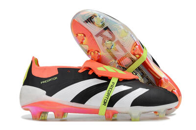 Unisex Adidas Predator Elite Foldover Tongue FG Firm Ground Low-Tops Football Boots - Black/White/Orange