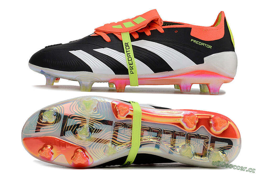 Unisex Adidas Predator Elite Foldover Tongue FG Firm Ground Low-Tops Football Boots - Black/White/Orange 1