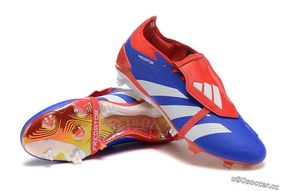 Men's Adidas Predator Elite Foldover Tongue FG Firm Ground Low-Tops Football Boots - Blue/White/Red 4