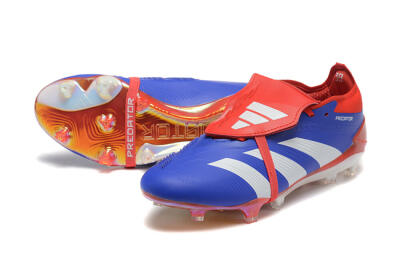 Men's Adidas Predator Elite Foldover Tongue FG Firm Ground Low-Tops Football Boots - Blue/White/Red