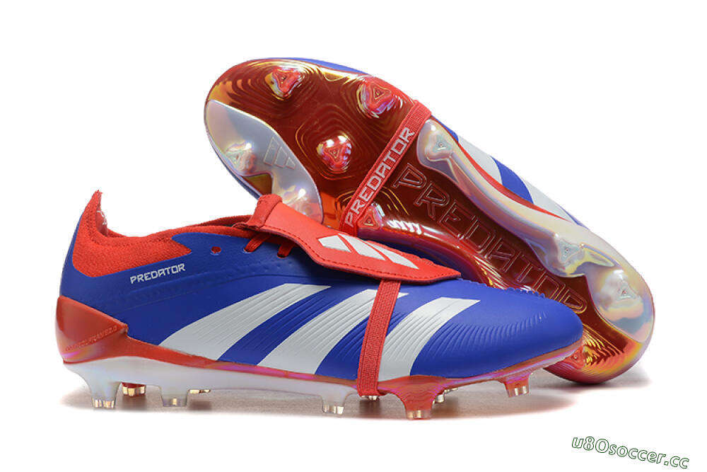 Men's Adidas Predator Elite Foldover Tongue FG Firm Ground Low-Tops Football Boots - Blue/White/Red 2