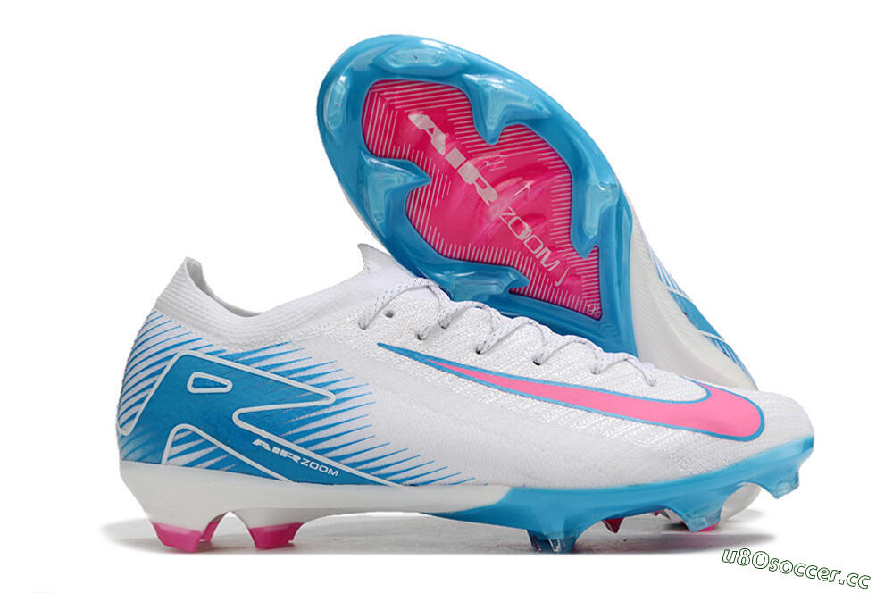 Men's Nike Air Zoom Mercurial Vapor 16 Elite FG Firm Ground Low-Tops Football Boots - White/Pink/Blue 2