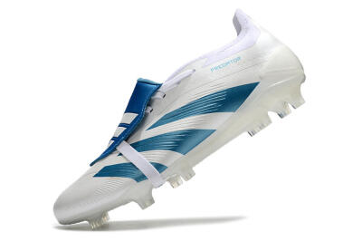 Men's Adidas Predator Elite Foldover Tongue FG Firm Ground Low-Tops Football Boots - White/Blue