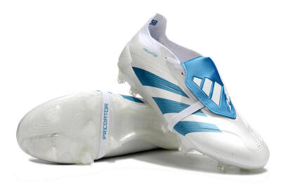 Men's Adidas Predator Elite Foldover Tongue FG Firm Ground Low-Tops Football Boots - White/Blue