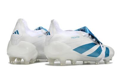 Men's Adidas Predator Elite Foldover Tongue FG Firm Ground Low-Tops Football Boots - White/Blue