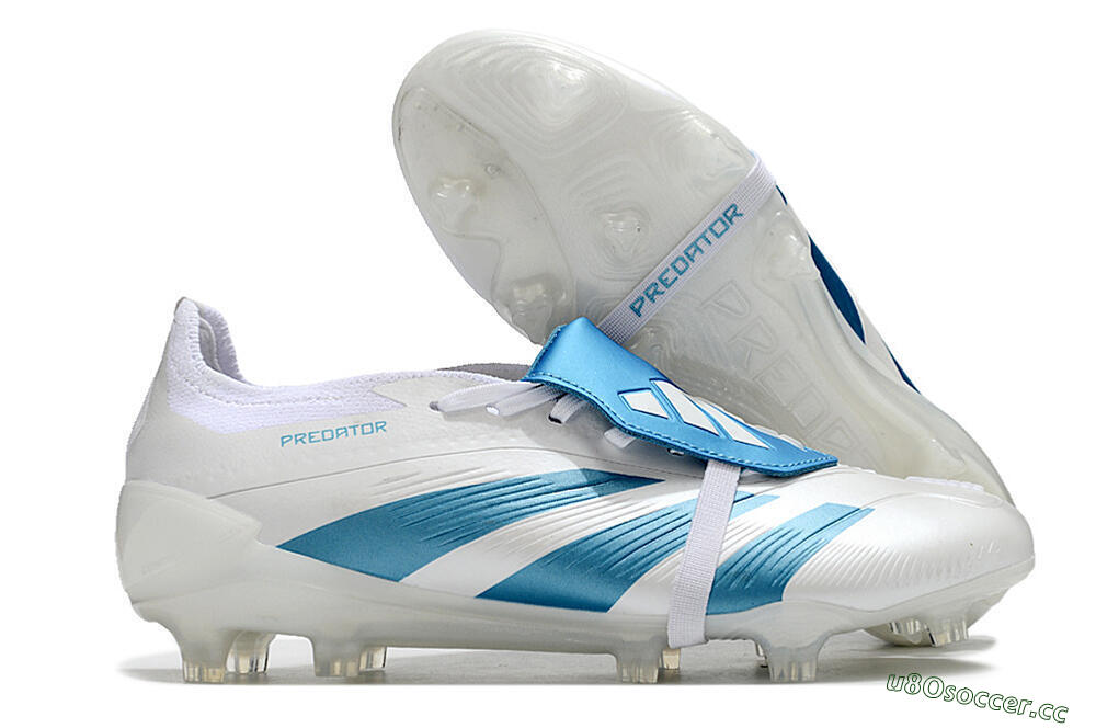Men's Adidas Predator Elite Foldover Tongue FG Firm Ground Low-Tops Football Boots - White/Blue 2