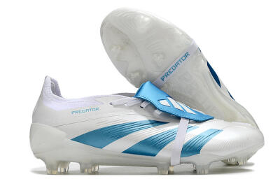 Men's Adidas Predator Elite Foldover Tongue FG Firm Ground Low-Tops Football Boots - White/Blue