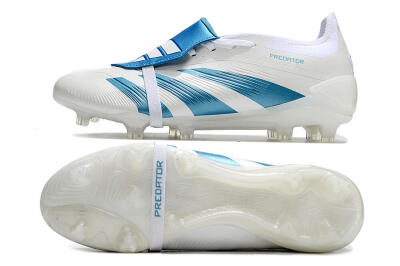 Men's Adidas Predator Elite Foldover Tongue FG Firm Ground Low-Tops Football Boots - White/Blue
