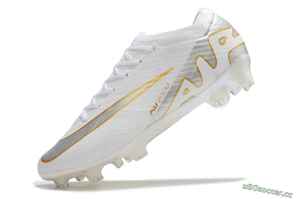 Men's Nike Air Zoom Mercurial Vapor 15 Elite FG Firm Ground Low-Tops Football Boots - White/Silver/Gold 5