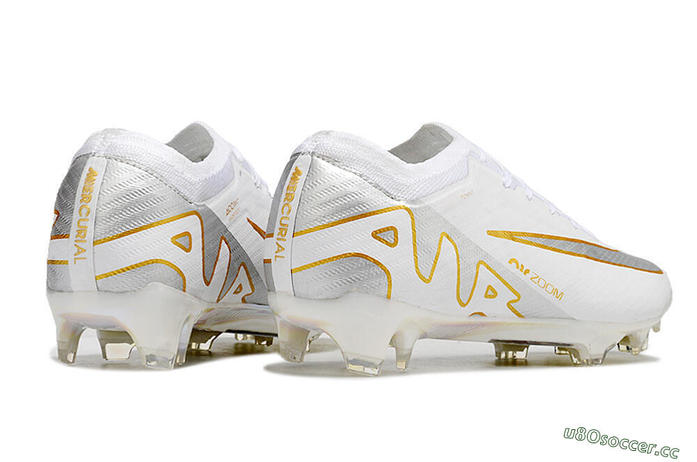 Men's Nike Air Zoom Mercurial Vapor 15 Elite FG Firm Ground Low-Tops Football Boots - White/Silver/Gold 6