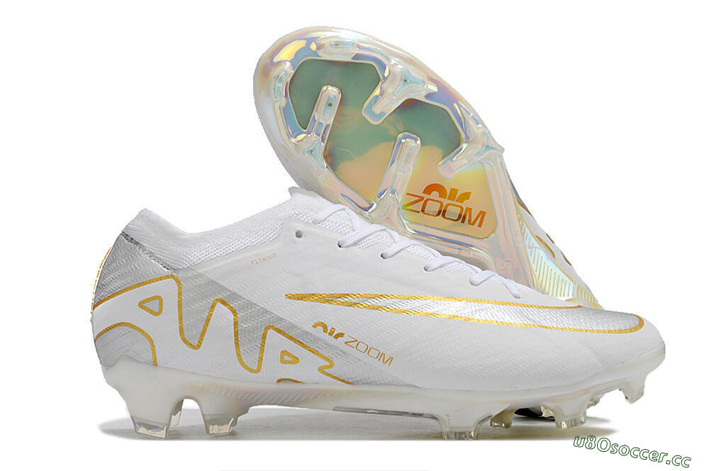 Men's Nike Air Zoom Mercurial Vapor 15 Elite FG Firm Ground Low-Tops Football Boots - White/Silver/Gold 2