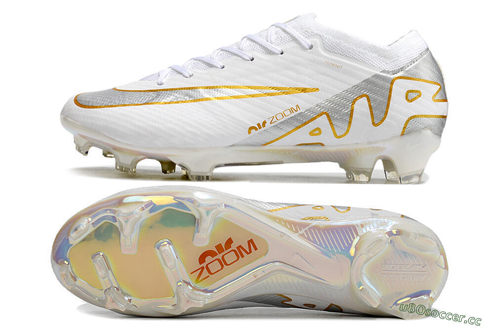 Men's Nike Air Zoom Mercurial Vapor 15 Elite FG Firm Ground Low-Tops Football Boots - White/Silver/Gold 1