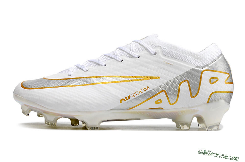 Men's Nike Air Zoom Mercurial Vapor 15 Elite FG Firm Ground Low-Tops Football Boots - White/Silver/Gold 0