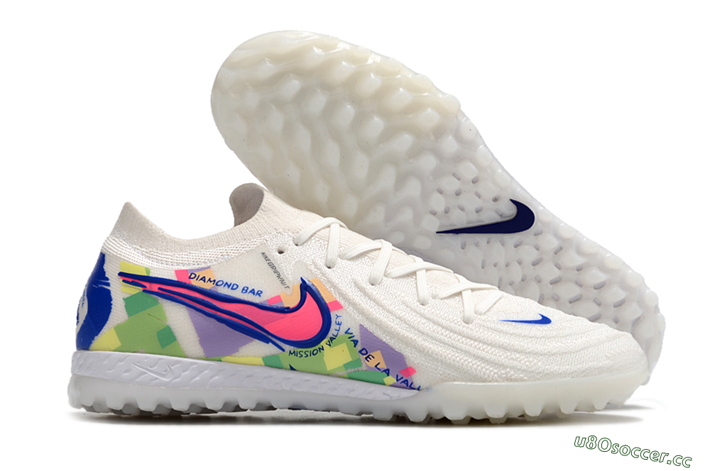 Men's Nike Phantom GX 2 Elite TF Artificial Turf Low-Tops Football Shoes - White/Blue/Pink/Yellow 2