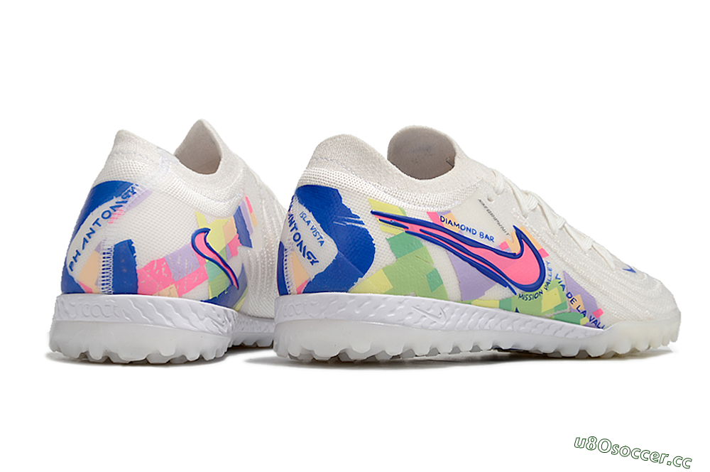 Men's Nike Phantom GX 2 Elite TF Artificial Turf Low-Tops Football Shoes - White/Blue/Pink/Yellow 6