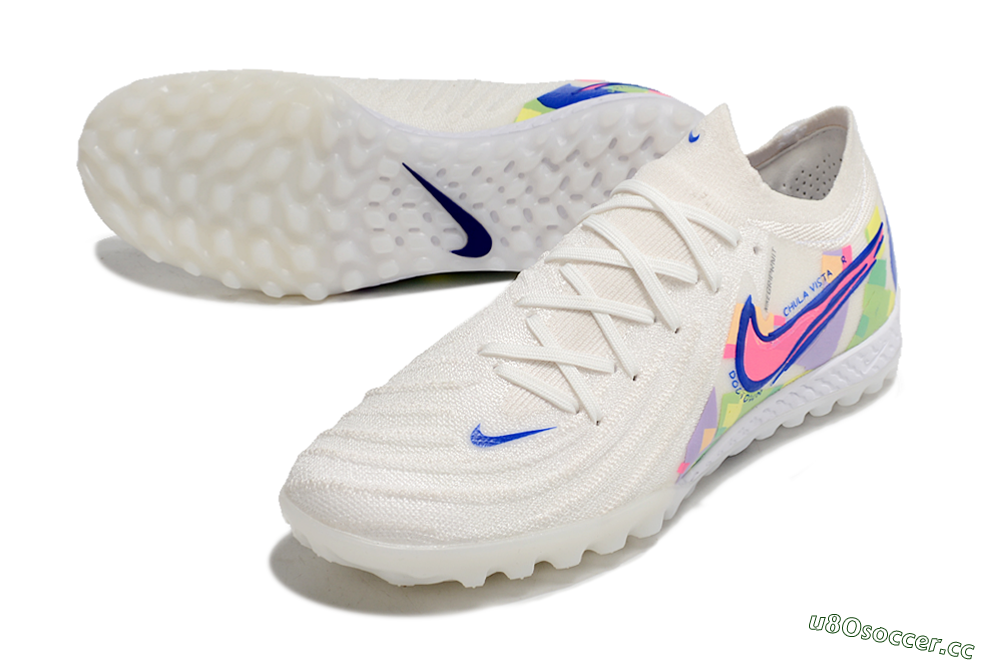 Men's Nike Phantom GX 2 Elite TF Artificial Turf Low-Tops Football Shoes - White/Blue/Pink/Yellow 3