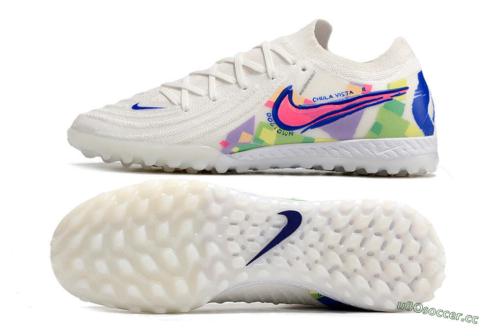 Men's Nike Phantom GX 2 Elite TF Artificial Turf Low-Tops Football Shoes - White/Blue/Pink/Yellow 1