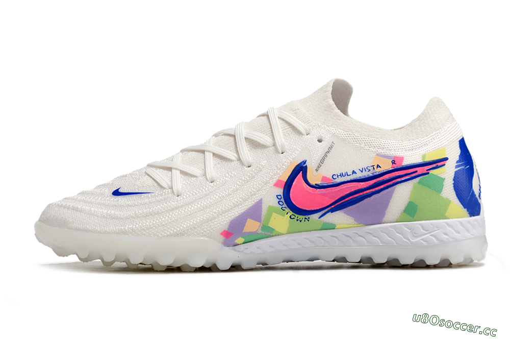 Men's Nike Phantom GX 2 Elite TF Artificial Turf Low-Tops Football Shoes - White/Blue/Pink/Yellow 0
