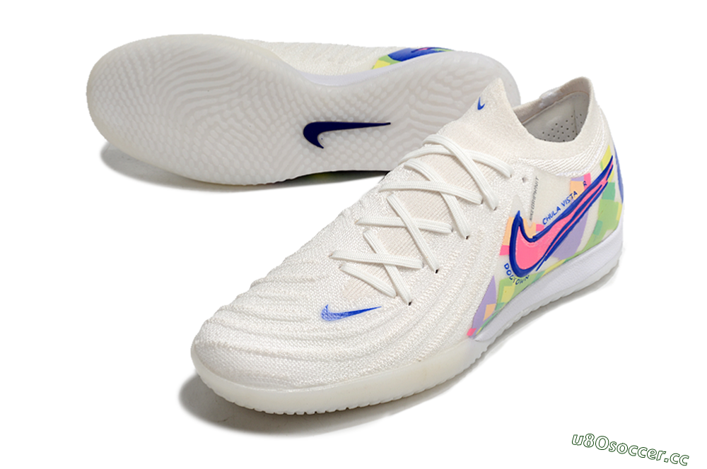 Men's Nike Phantom GX 2 Elite IC Indoor & Futsal Low-Tops Football Shoes - White/Blue/Pink/Yellow 3