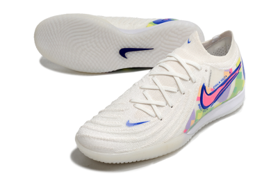 Men's Nike Phantom GX 2 Elite IC Indoor & Futsal Low-Tops Football Shoes - White/Blue/Pink/Yellow