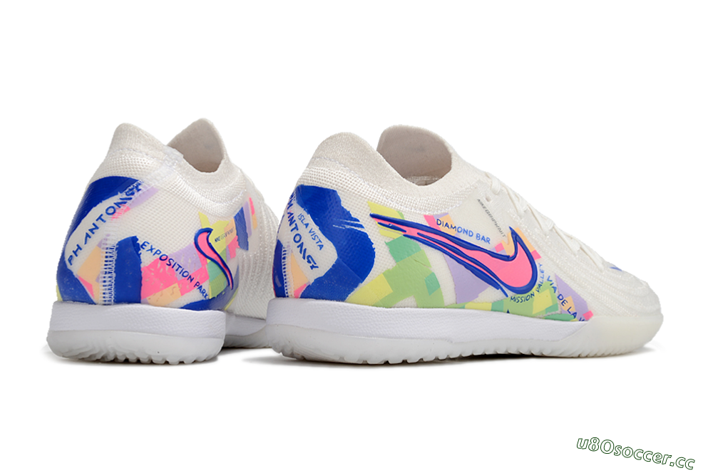 Men's Nike Phantom GX 2 Elite IC Indoor & Futsal Low-Tops Football Shoes - White/Blue/Pink/Yellow 6