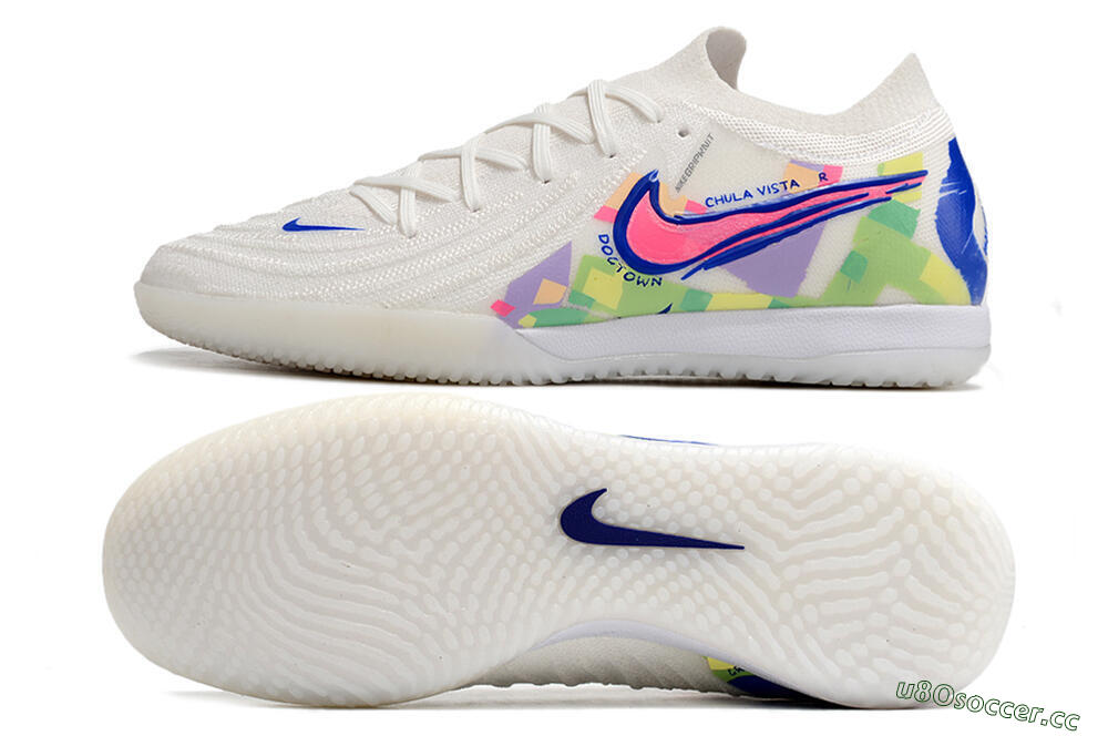 Men's Nike Phantom GX 2 Elite IC Indoor & Futsal Low-Tops Football Shoes - White/Blue/Pink/Yellow 1