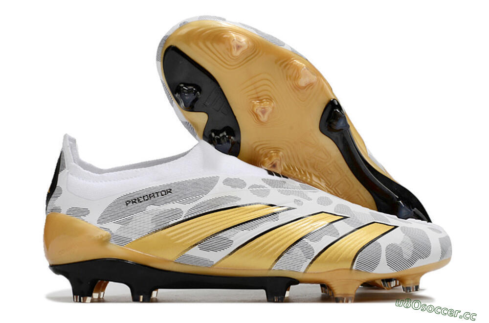 Men's Adidas Predator Accuracy+ Laceless FG Firm Ground Low-Tops Football Boots - White/Grey/Gold 2