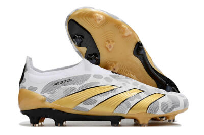 Men's Adidas Predator Accuracy+ Laceless FG Firm Ground Low-Tops Football Boots - White/Grey/Gold
