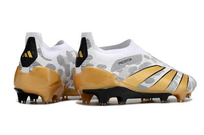 Men's Adidas Predator Accuracy+ Laceless FG Firm Ground Low-Tops Football Boots - White/Grey/Gold