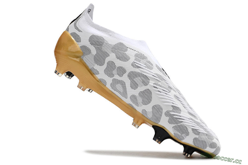 Men's Adidas Predator Accuracy+ Laceless FG Firm Ground Low-Tops Football Boots - White/Grey/Gold 4