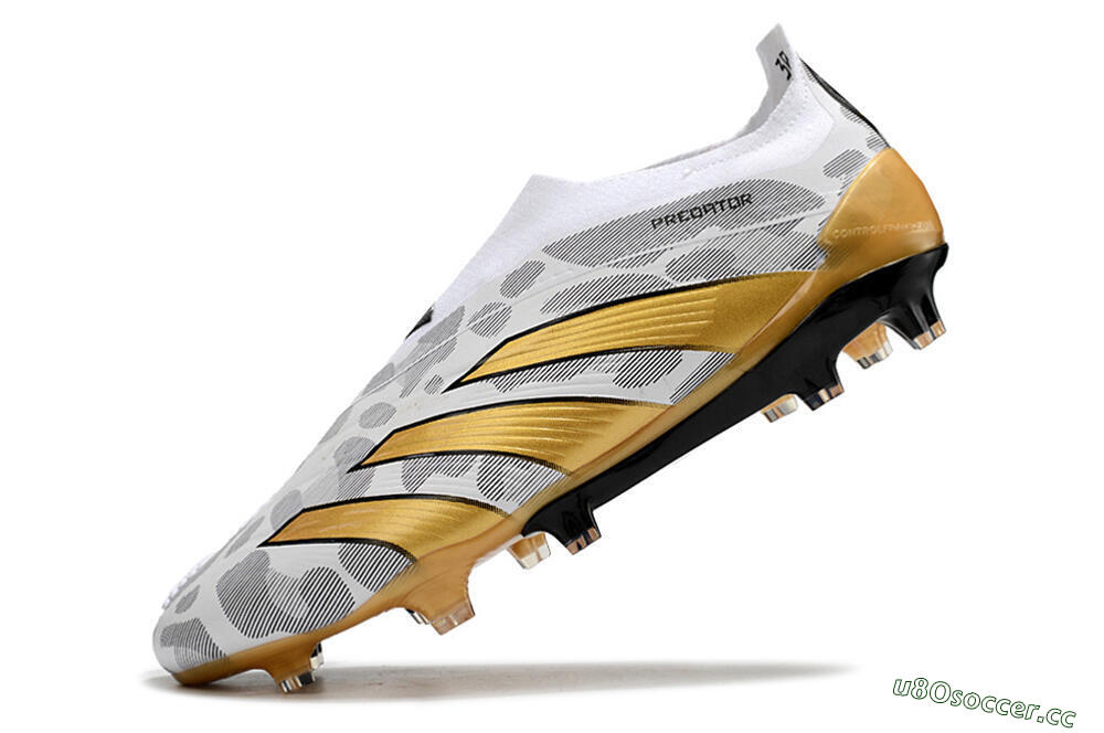 Men's Adidas Predator Accuracy+ Laceless FG Firm Ground Low-Tops Football Boots - White/Grey/Gold 5