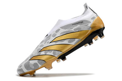Men's Adidas Predator Accuracy+ Laceless FG Firm Ground Low-Tops Football Boots - White/Grey/Gold