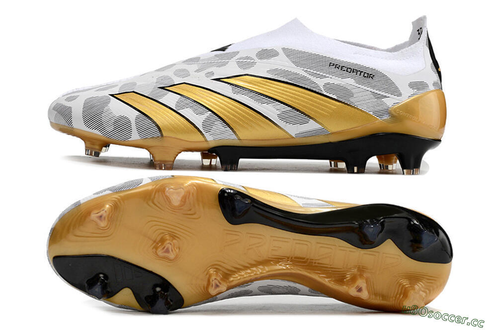 Men's Adidas Predator Accuracy+ Laceless FG Firm Ground Low-Tops Football Boots - White/Grey/Gold 1
