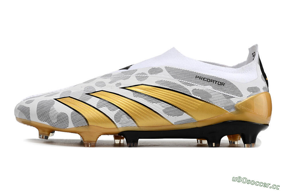 Men's Adidas Predator Accuracy+ Laceless FG Firm Ground Low-Tops Football Boots - White/Grey/Gold 0