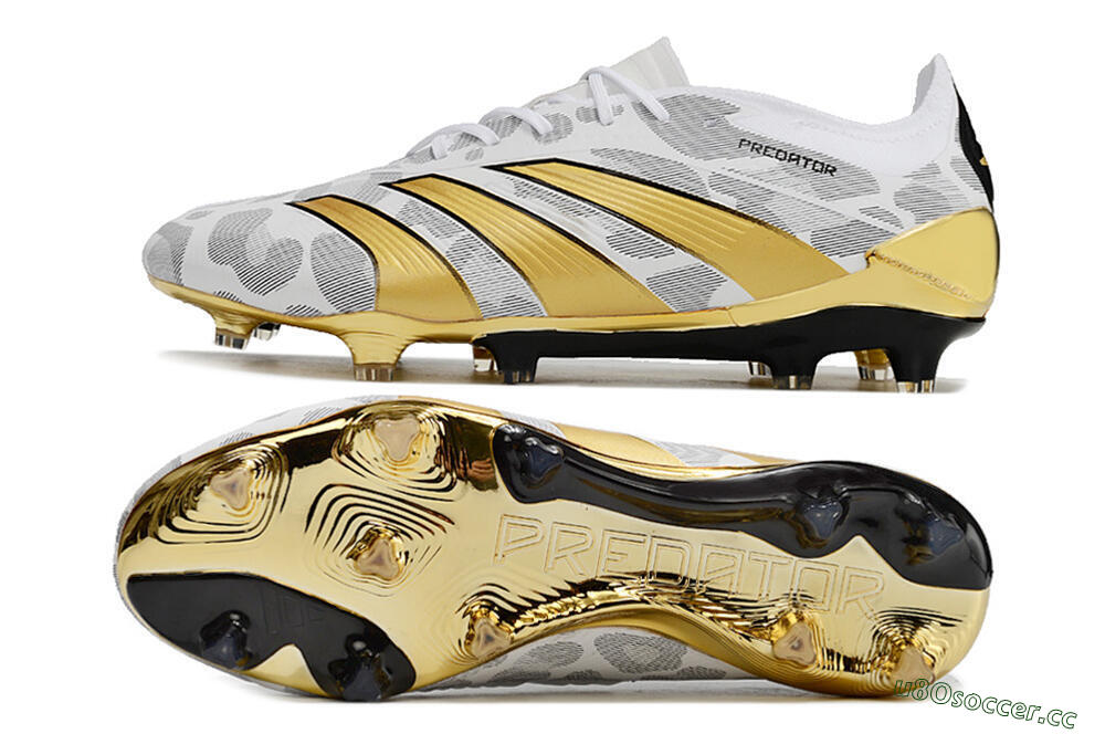 Men's Adidas Predator Elite FG Firm Ground Low-Tops Football Boots - White/Grey/Gold 1