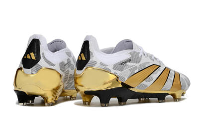 Men's Adidas Predator Elite FG Firm Ground Low-Tops Football Boots - White/Grey/Gold