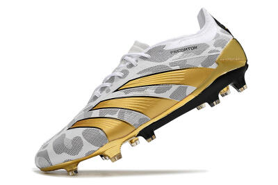Men's Adidas Predator Elite FG Firm Ground Low-Tops Football Boots - White/Grey/Gold