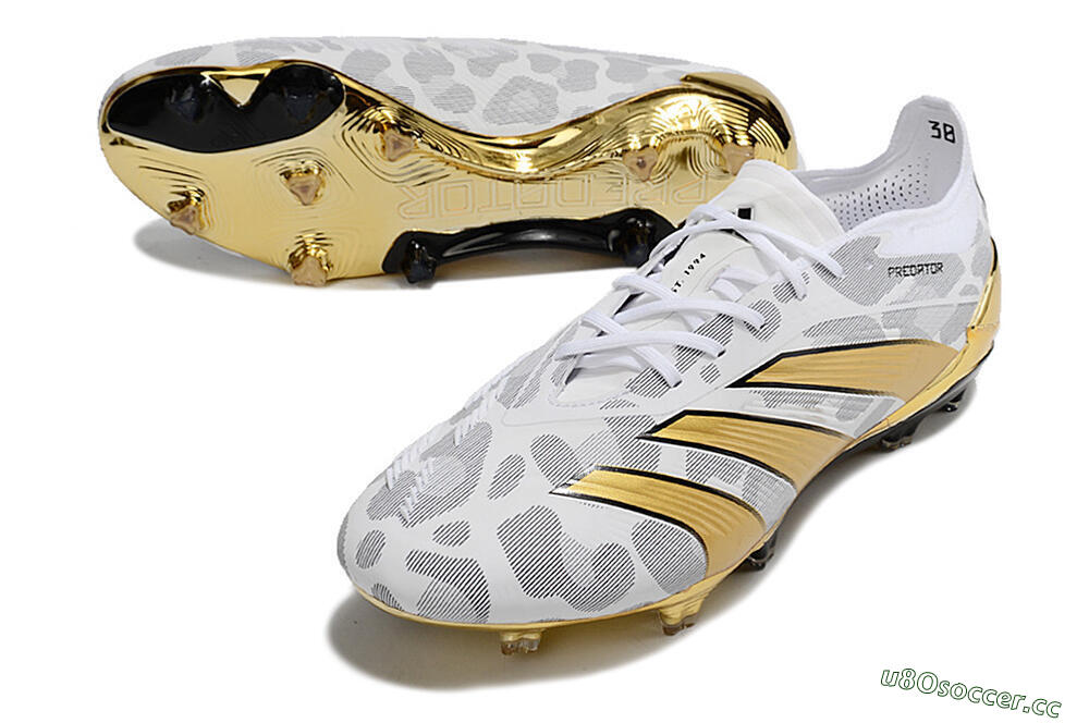 Men's Adidas Predator Elite FG Firm Ground Low-Tops Football Boots - White/Grey/Gold 3