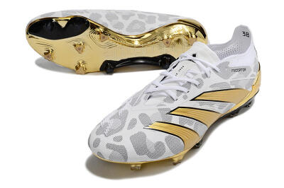 Men's Adidas Predator Elite FG Firm Ground Low-Tops Football Boots - White/Grey/Gold