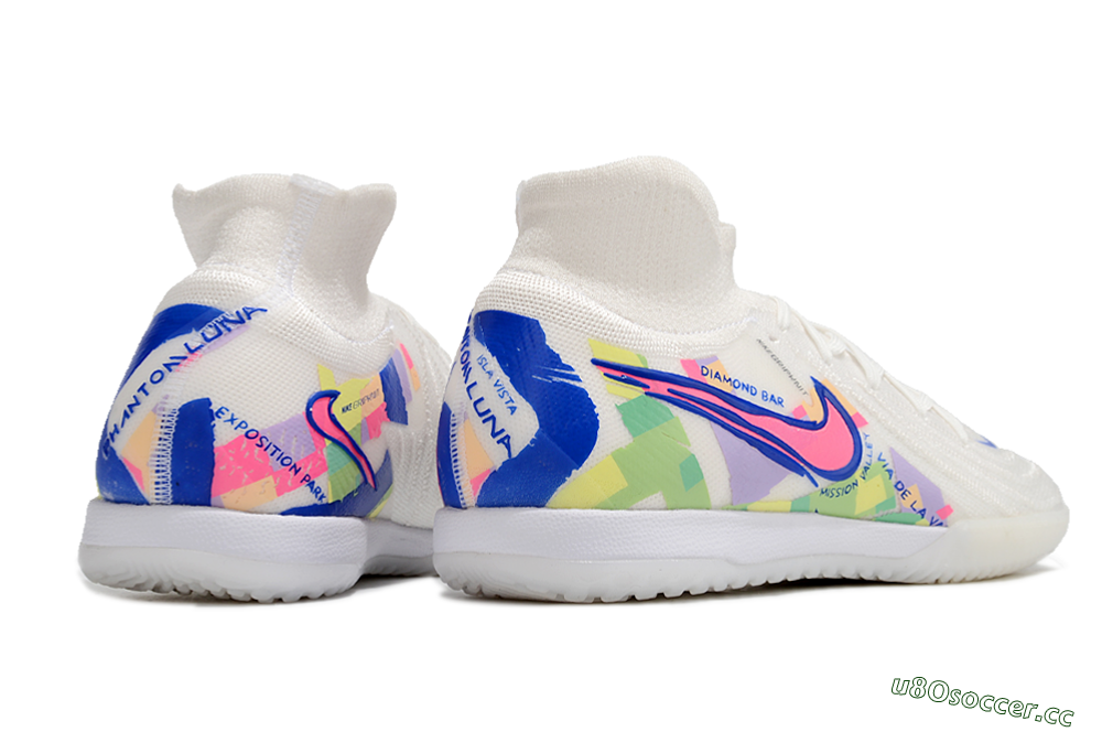 Men's Nike Phantom Luna Elite NU IC Indoor & Futsal High-Tops Football Shoes - White/Blue/Pink/Yellow 6