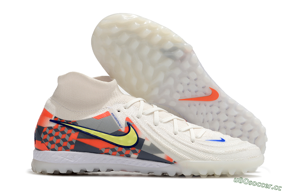 Men's Nike Phantom Luna Elite NU TF Artificial Turf High-Tops Football Shoes - White/Yellow/Blue/Orange 2