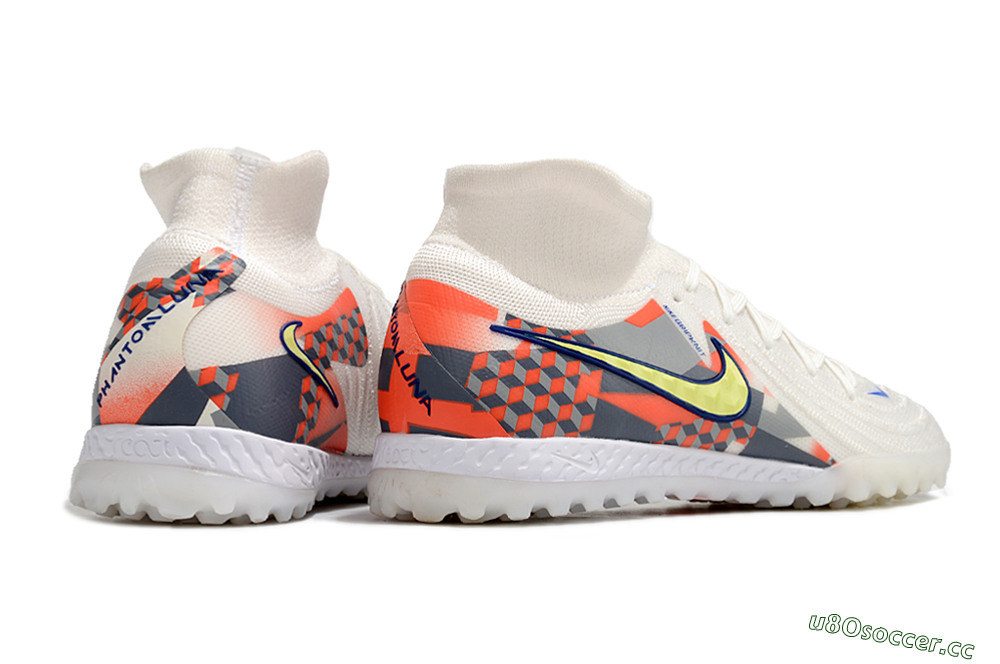 Men's Nike Phantom Luna Elite NU TF Artificial Turf High-Tops Football Shoes - White/Yellow/Blue/Orange 6