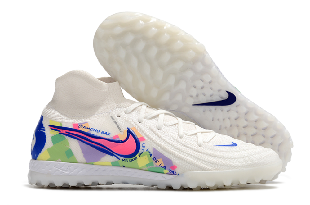 Men's Nike Phantom Luna Elite NU TF Artificial Turf High-Tops Football Shoes - White/Blue/Pink/Yellow 2