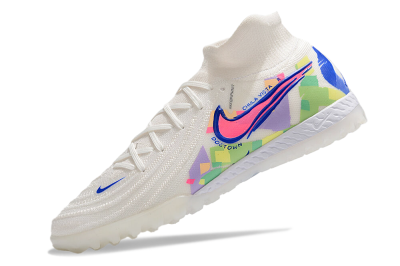 Men's Nike Phantom Luna Elite NU TF Artificial Turf High-Tops Football Shoes - White/Blue/Pink/Yellow
