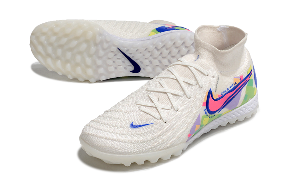 Men's Nike Phantom Luna Elite NU TF Artificial Turf High-Tops Football Shoes - White/Blue/Pink/Yellow 3