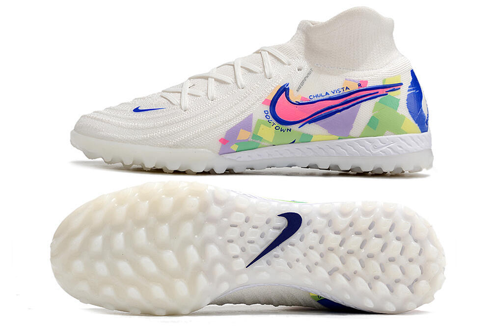 Men's Nike Phantom Luna Elite NU TF Artificial Turf High-Tops Football Shoes - White/Blue/Pink/Yellow 1