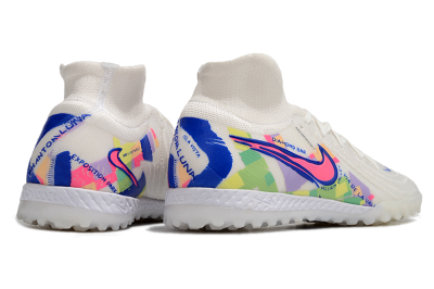Men's Nike Phantom Luna Elite NU TF Artificial Turf High-Tops Football Shoes - White/Blue/Pink/Yellow