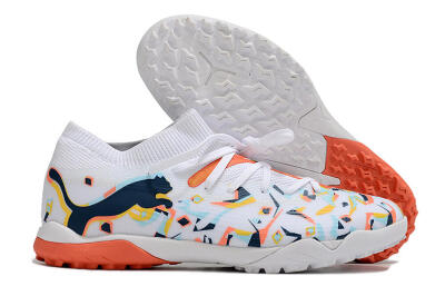 Men's Puma Future X Powercat Tokyo Match TF Artificial Turf Low-Tops Football Shoes - White/Orange/Black/Blue